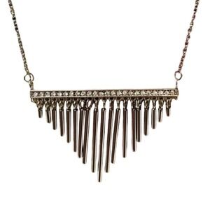 QVC Stainless Steel Fringe Dangle Necklace Crystal Accent Bar Womens